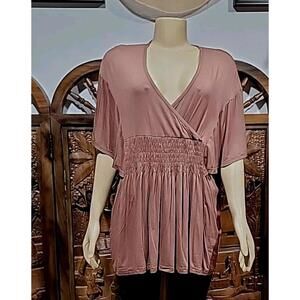 Escalier Women's Size 12 Brown Elastic Waist Top Tunic Blouse NWT# W6